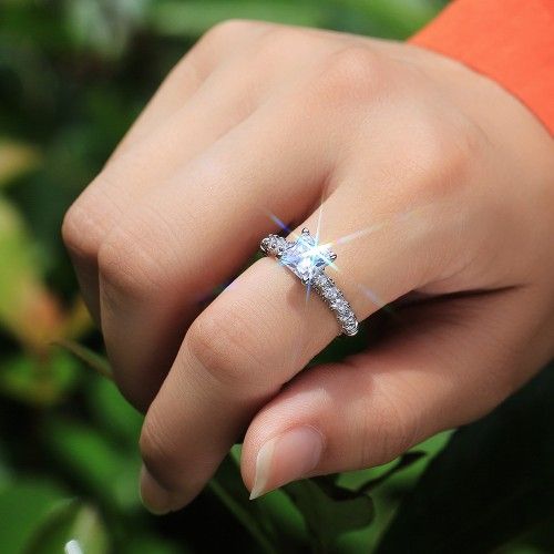 "Beauty Pure Square Zircon Princess Cut Romantic Rings for Women, PD494