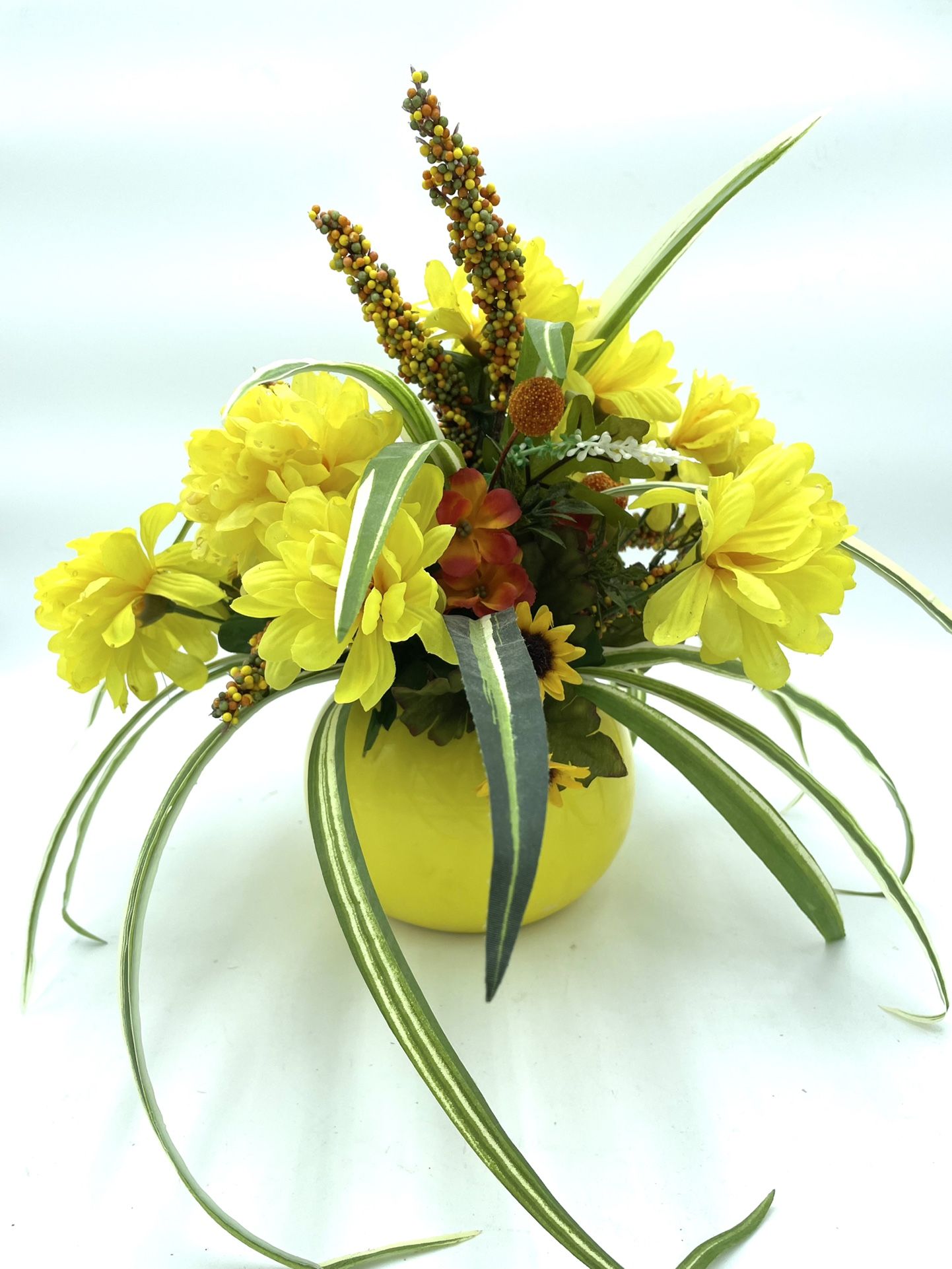 Ceramic Happy Face Vase With Faux Flower Arrangement