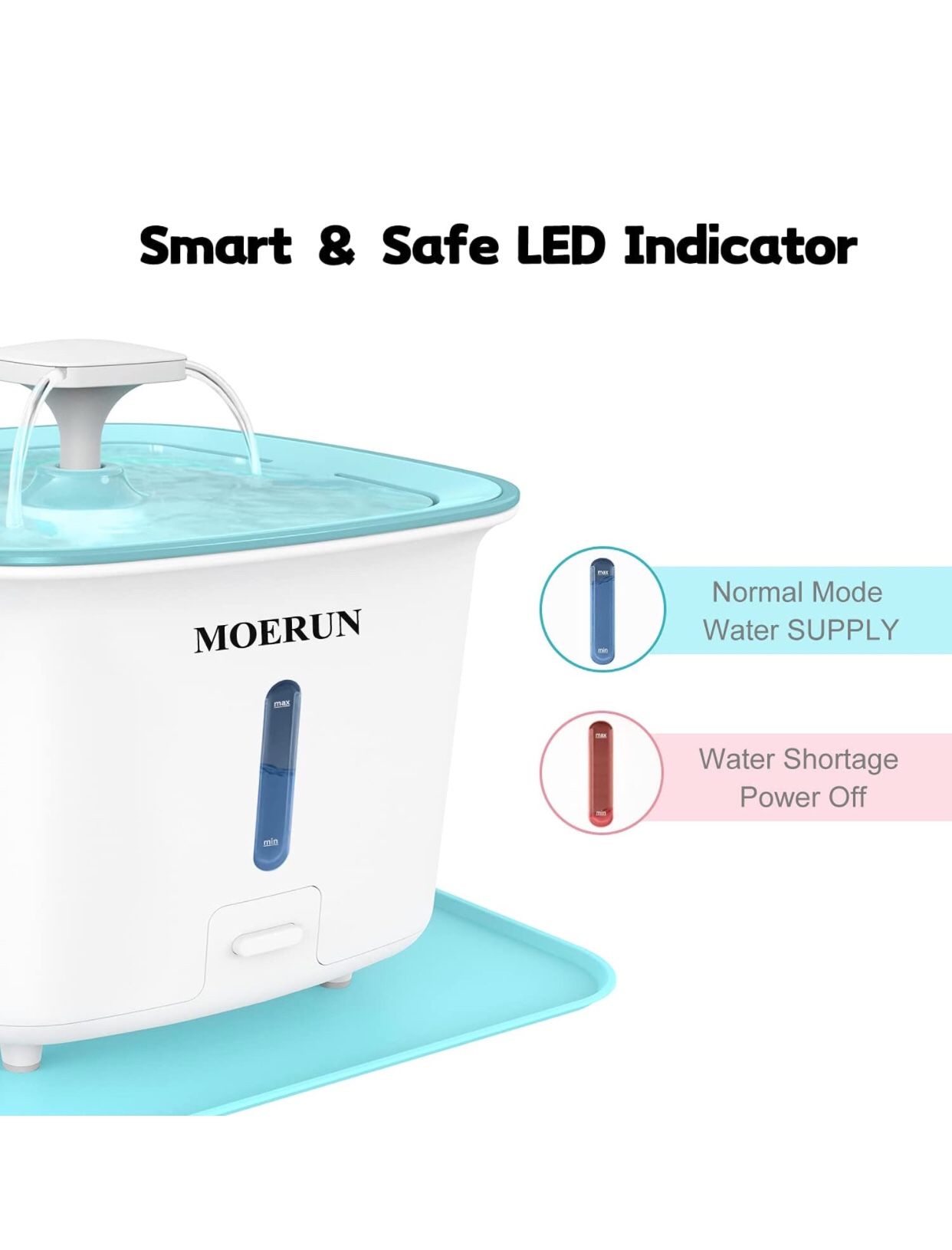 MOERUN Cat Water Fountain, 101oz/3L Pet Water Fountain with Ultra Quiet Pump and LED Indicator, Kitty Drinking Dispenser with 4 Filters & 1 Silicone f