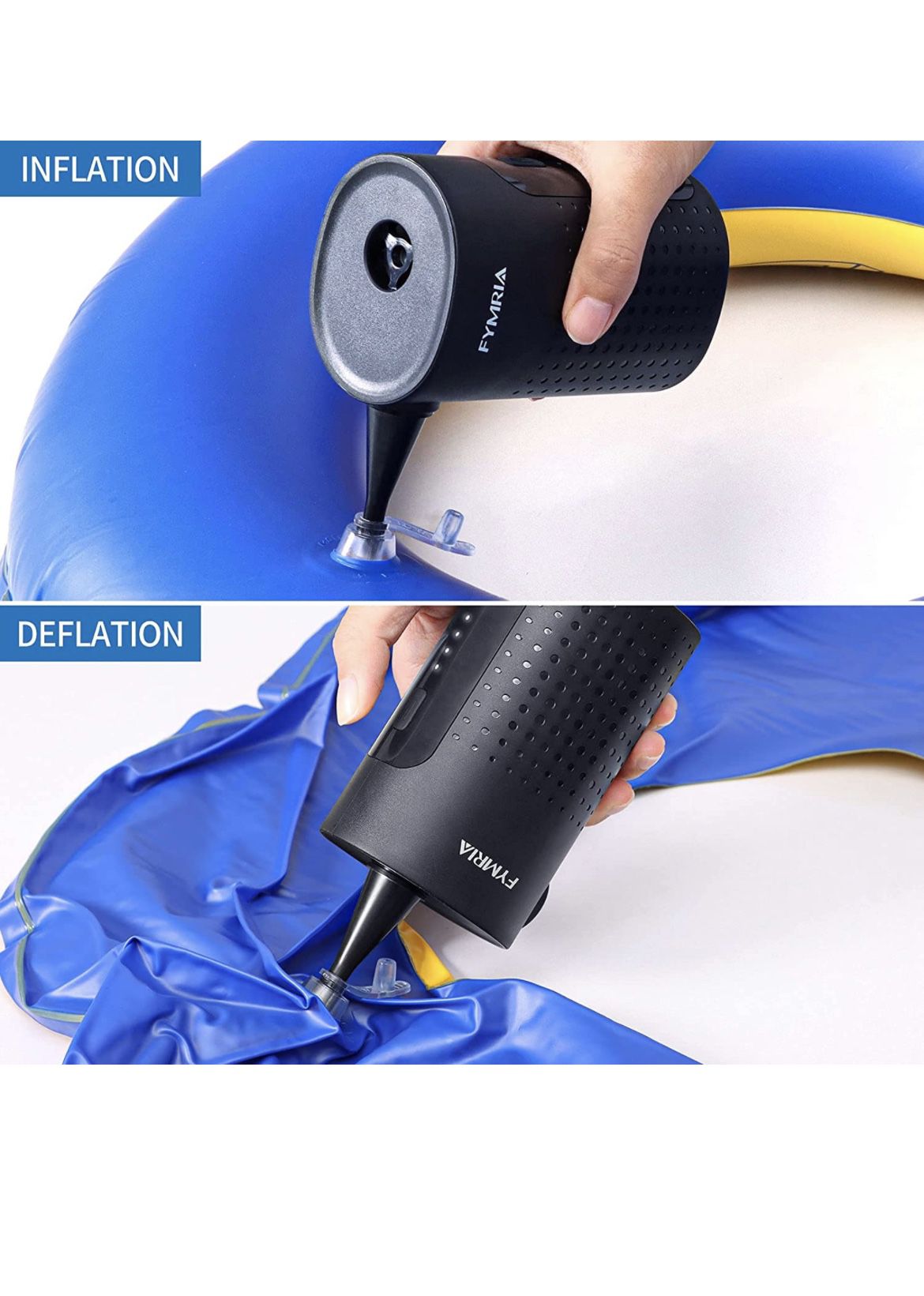 Electric Air Pump, Portable Quick-Fill Air Pump with 3 Nozzles, USB 4000mAh Battery Rechargeable Inflator Deflator Pump for Air Mattress Bed, Swimming