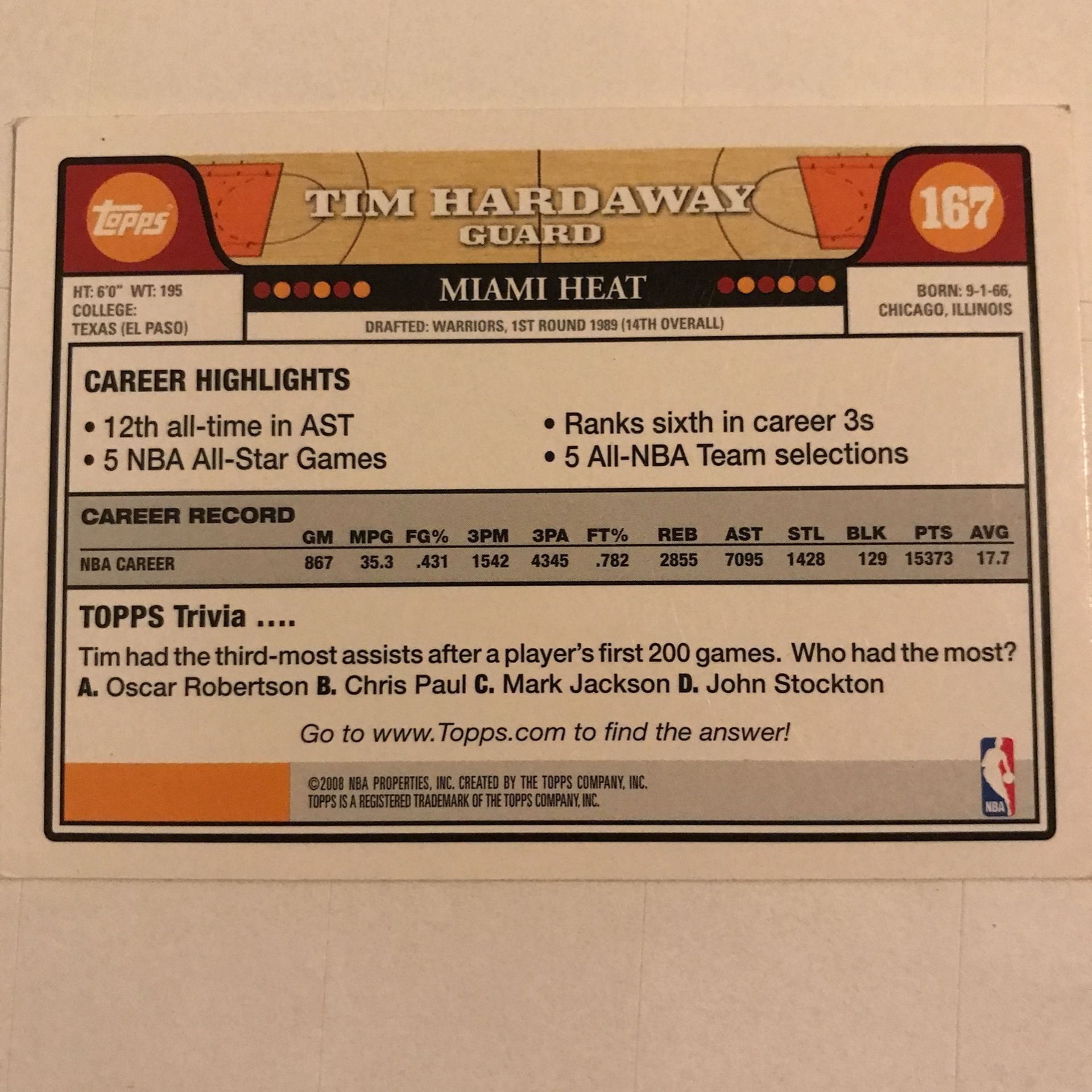 2008 Topps Tim Hardaway #167