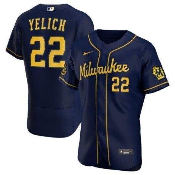 ★Men's Milwaukee Brewers #22 Christian Yelich Navy