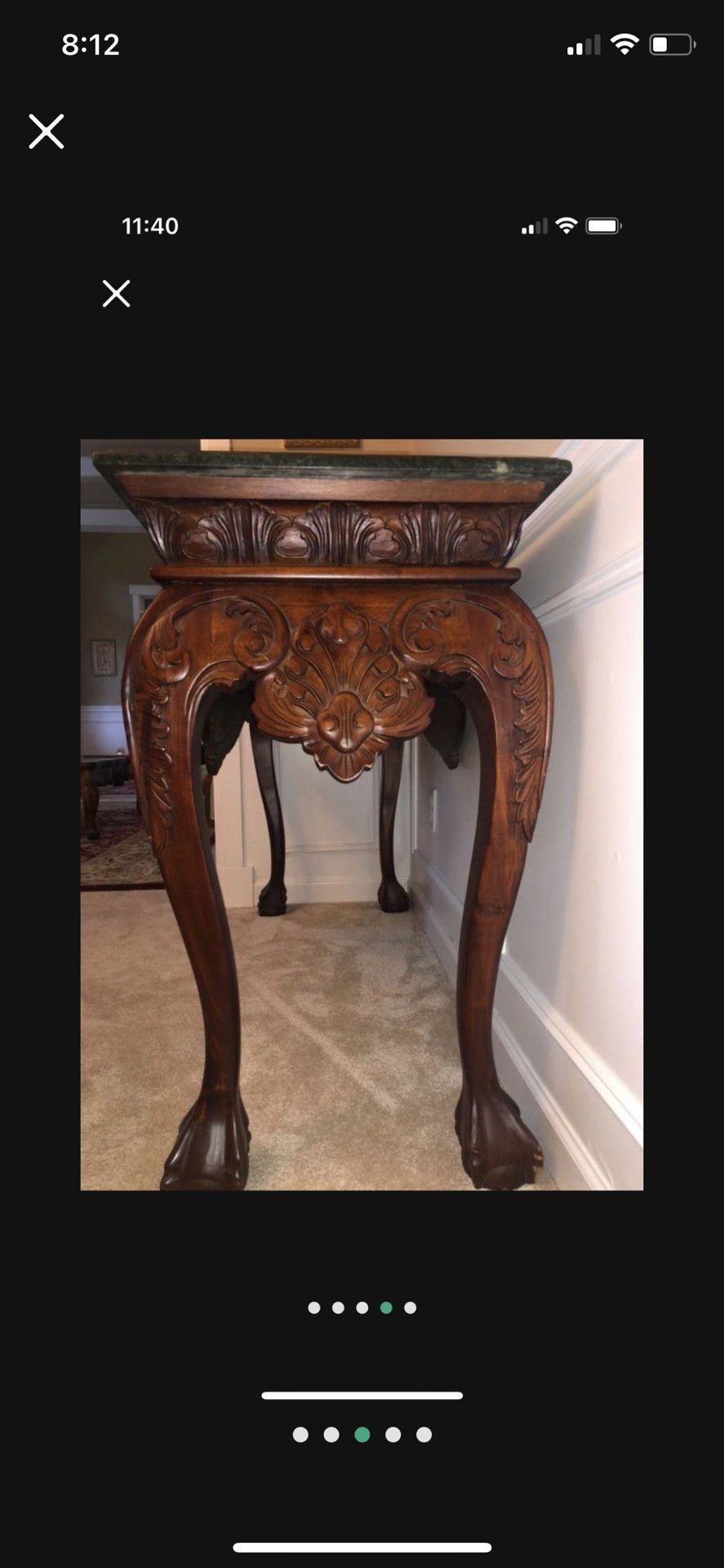 Marble Top Ball & Claw Mahogany Console Table