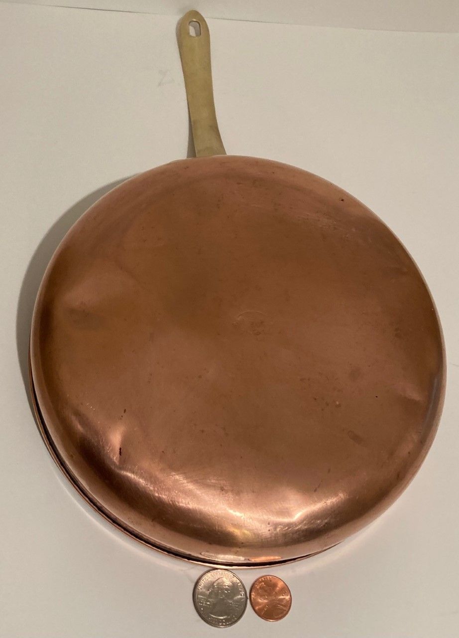 Vintage Copper and Brass Frying Pan, Sauce Pan, 16" Long and 8" Pan Size, Made in Portugal, Quality, Dawn Design, A Few Dings, Cooking Pan, Kitchen
