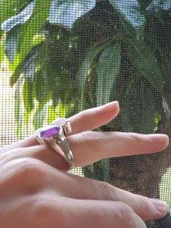 Woman Ring. Natural Stone . Amethyst, Rose Quartz, Moonstone. Silver 925 . 100% Silver 925 and 100% Natural Stone. SIZE : 7. BRAND NEW Thumbnail