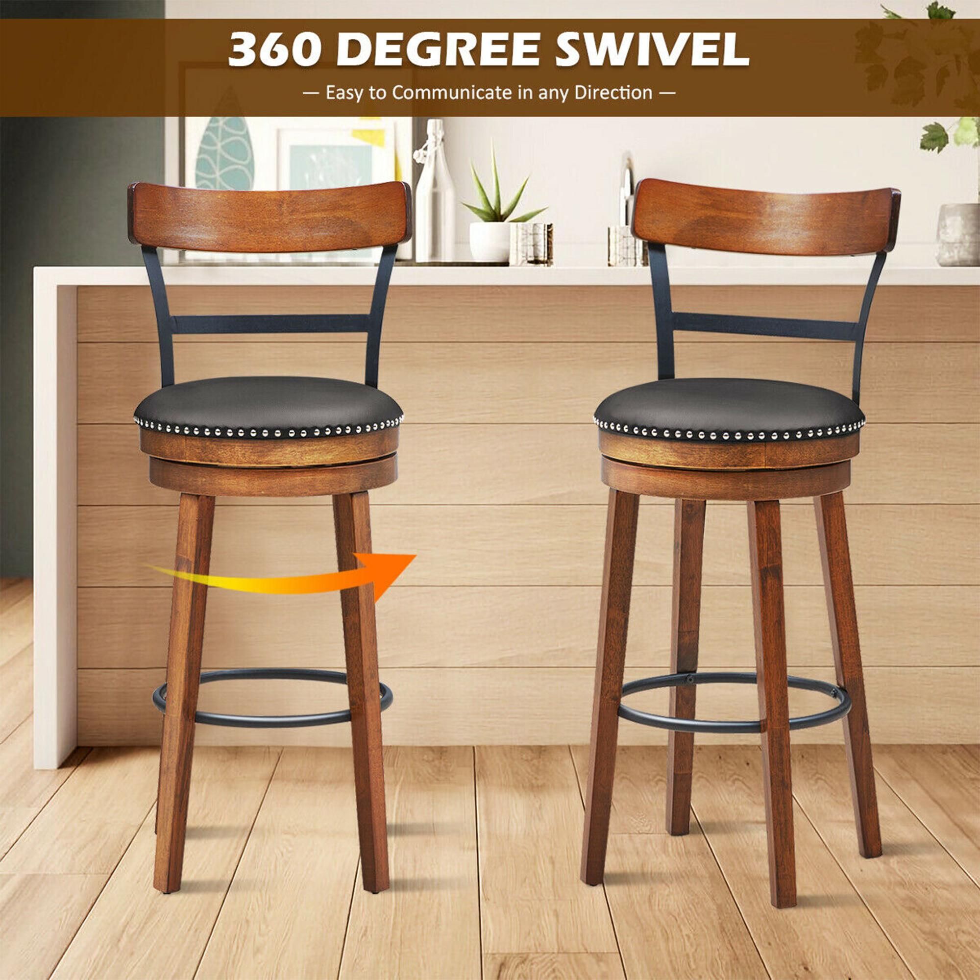 Costway Set of 2 BarStool 30.5'' Swivel Pub Height Dining Chair with Rubber Wood Legs