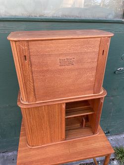 Vintage MCM Teak Tech Tambour Storage Cabinets  Thumbnail