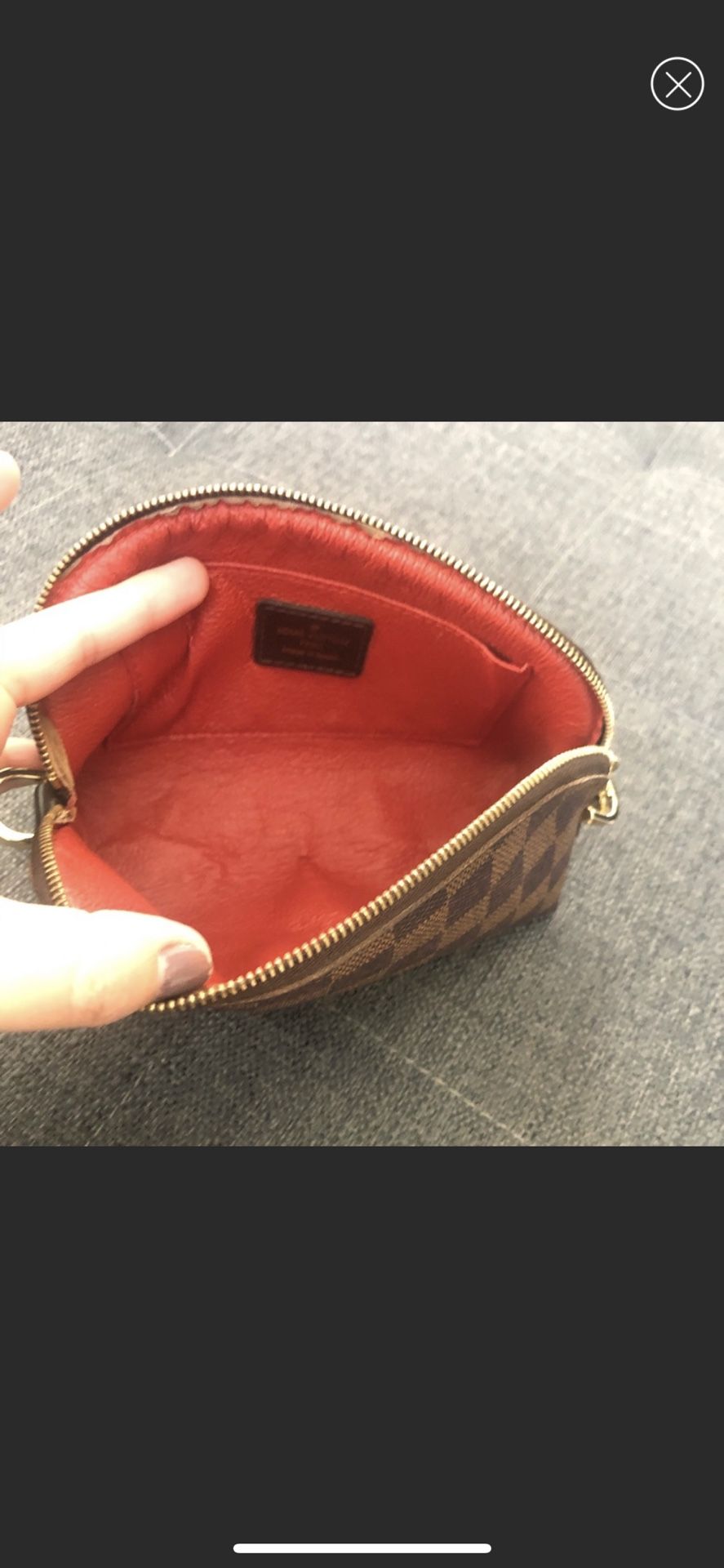 Authentic Louis Vuitton cosmetic bag pochette damier Ebene With Chain