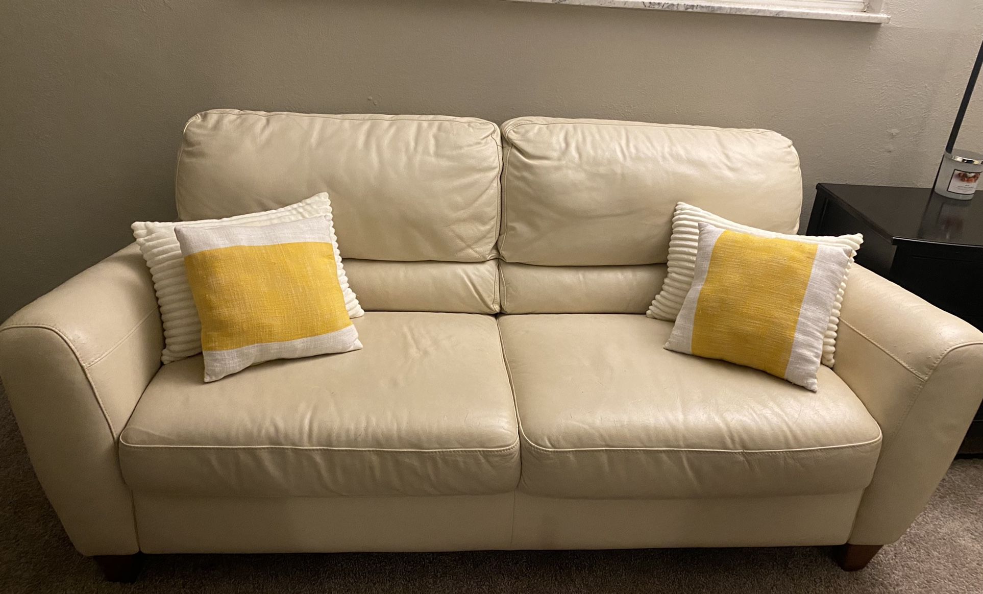 Genuine White Leather Sofa & Chaise Lounge