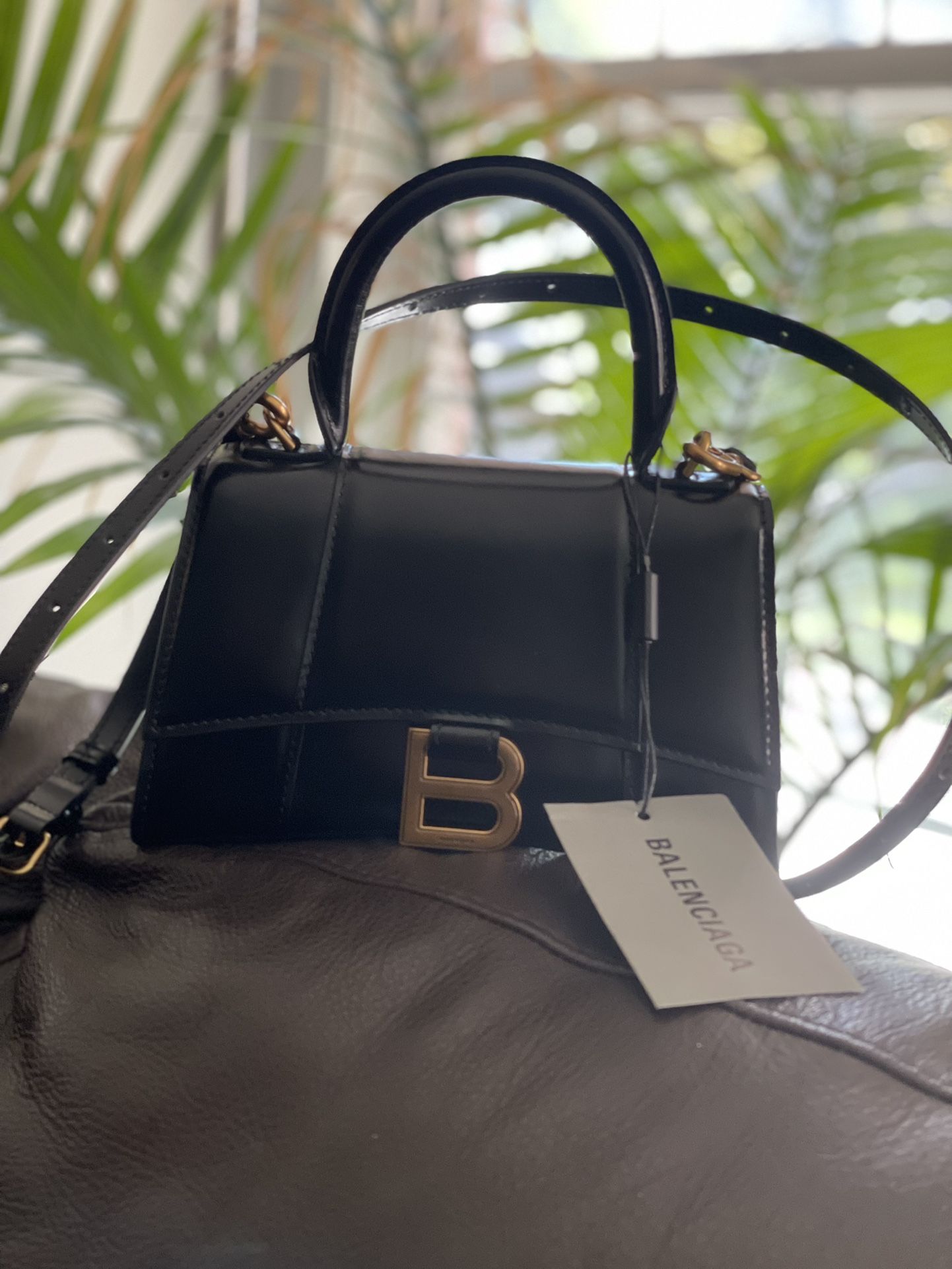 Balenciaga Leather Handbag XS Hourglass Top Handle Bag