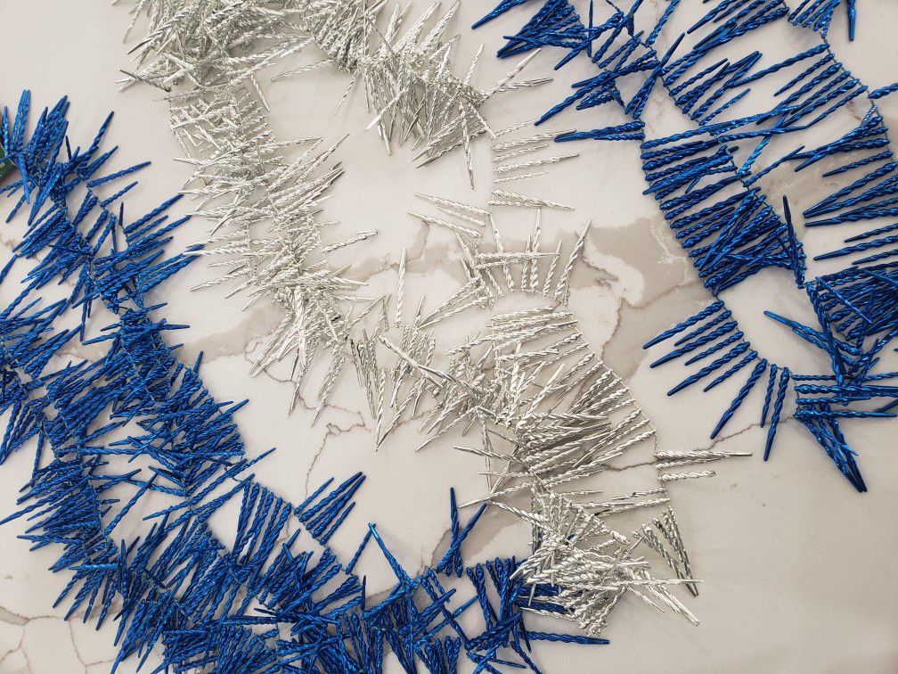 Christmas blue and silver decorations.