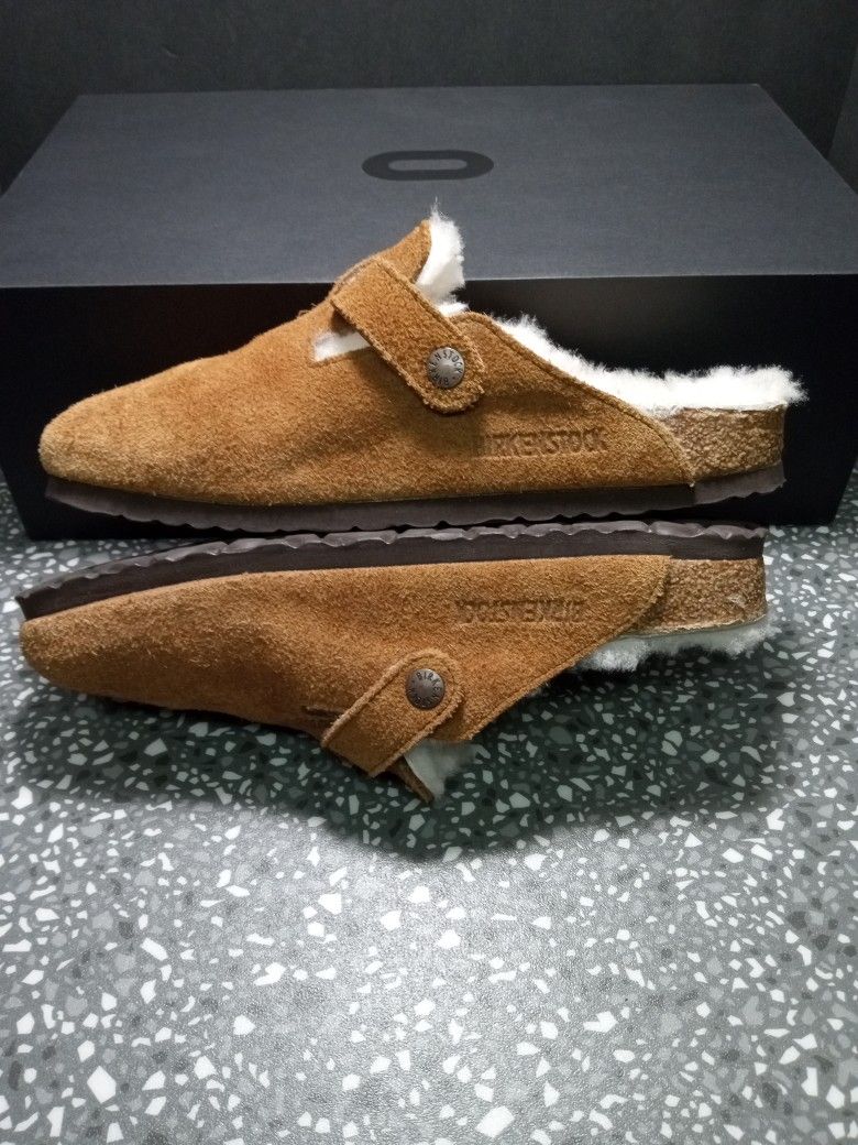 Birkenstock Boston Shearling Suede Leather Mink Size 38 L7-M5