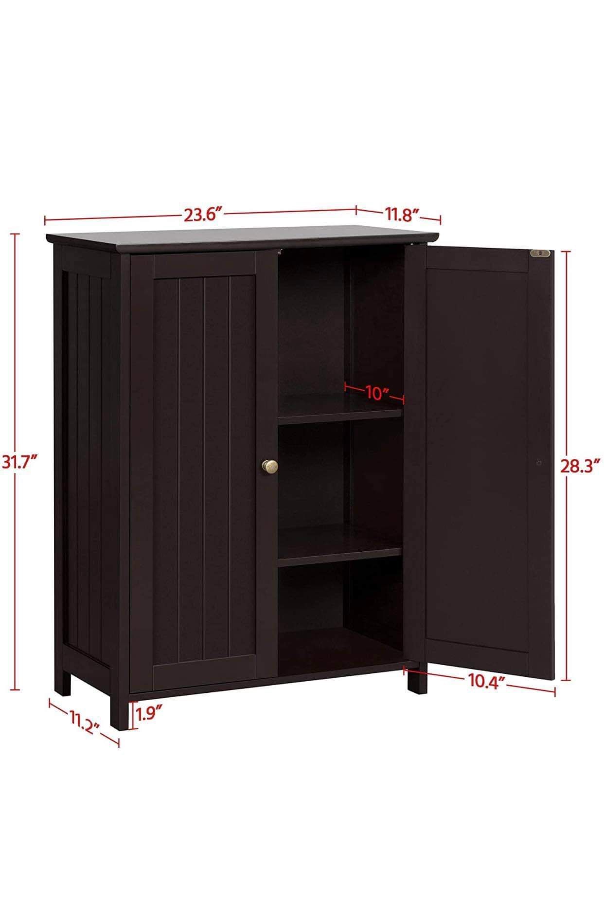 Bathroom Floor Storage Cabinet, Freestanding Wooden Cupboard with 2 Durable Doors and Adjustable Shelf Inside, Home Organizer Cabinet Espresso