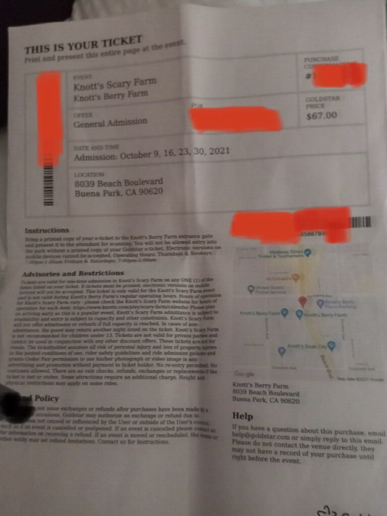 1 Knotts Scary Farm Ticket For Tonight