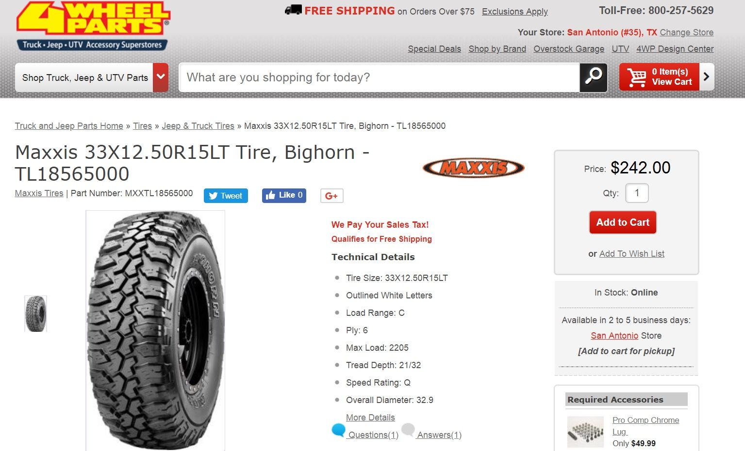 (4) Maxxis Bighorn 33x12.5x15 on MB 15x8 Wheels for Sale in San Antonio ...