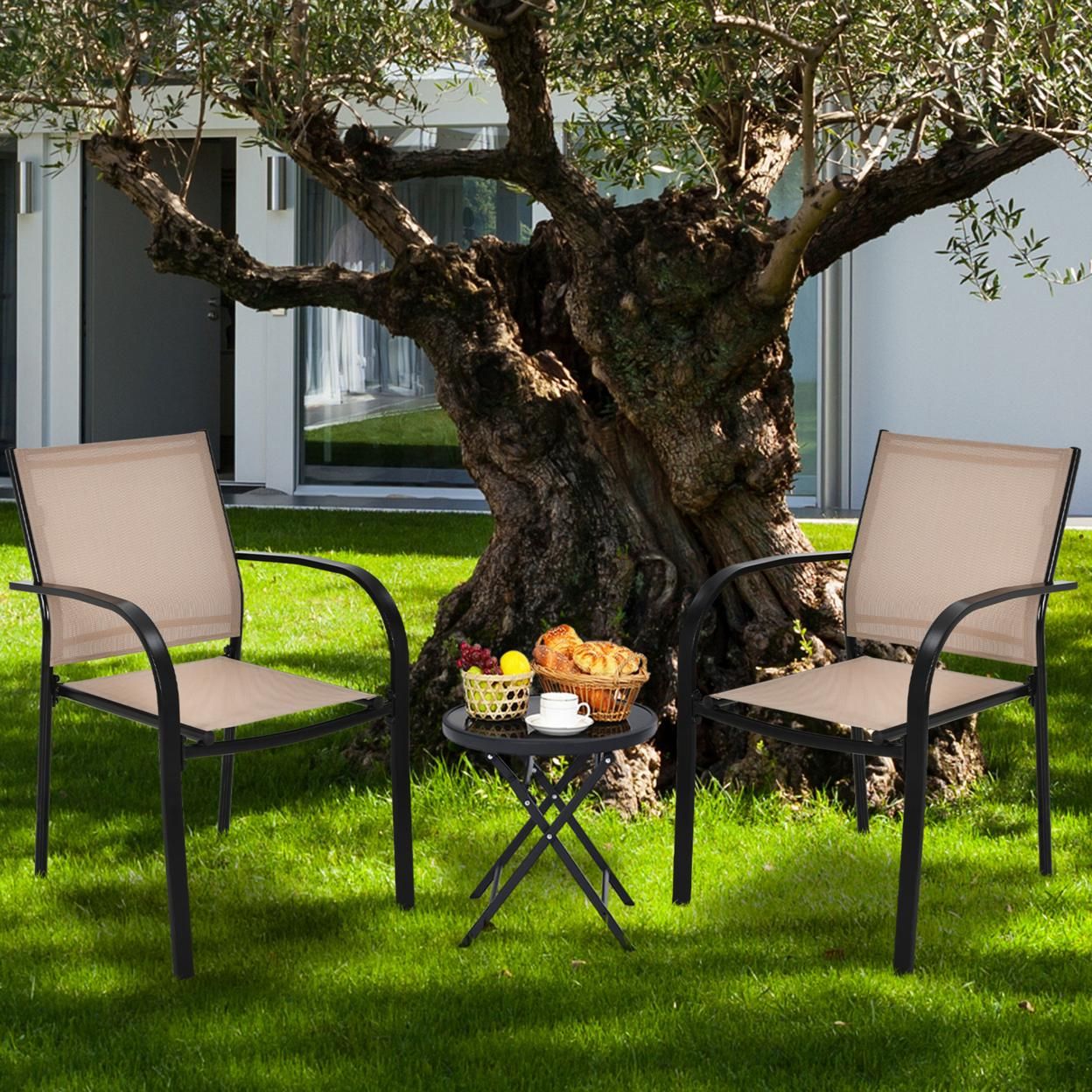 Gymax 4PCS Stackable Patio Dining Chair w/ Steel Frame & Quick-drying Fabric