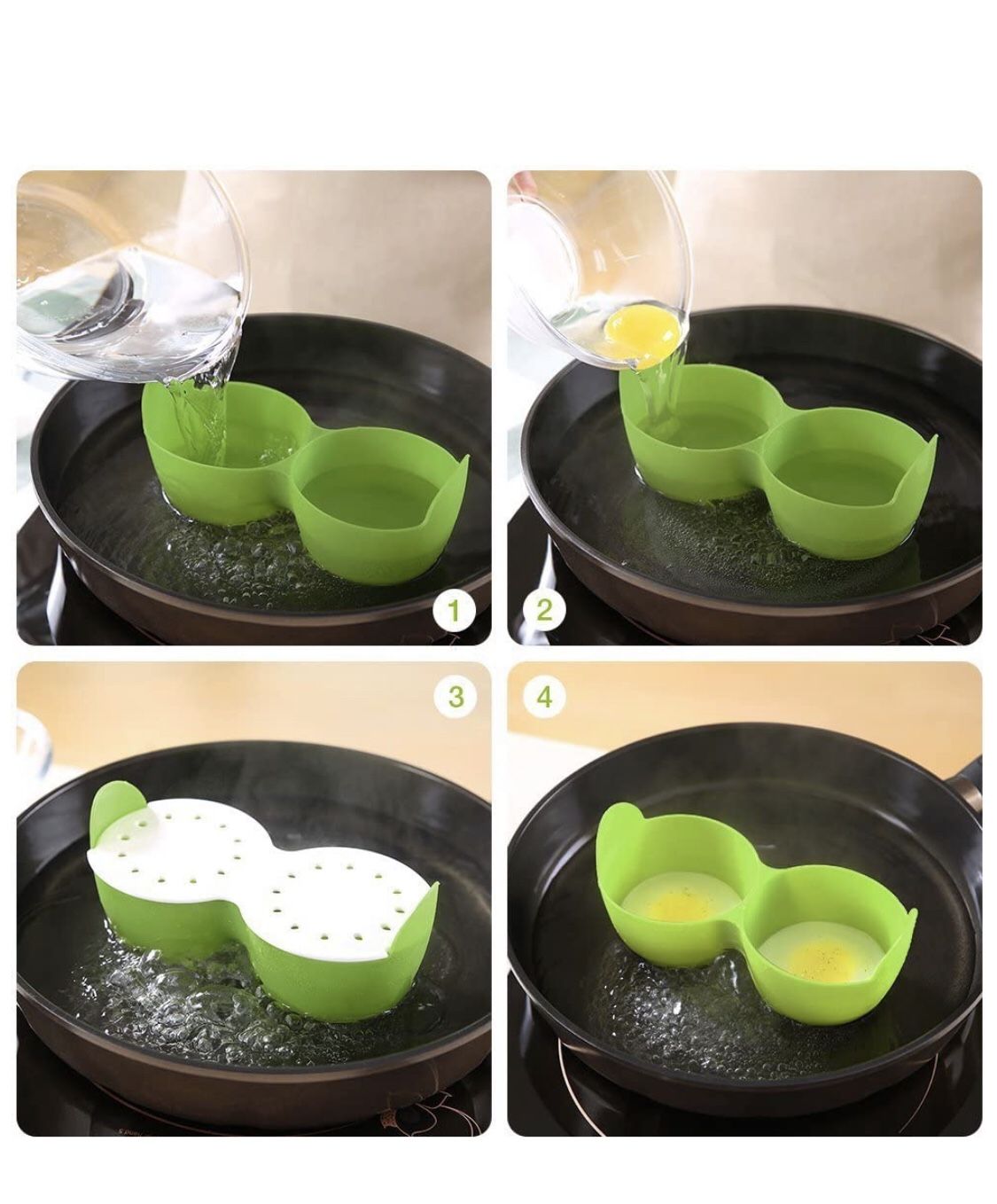 Egg Poacher, Cozzine Egg Cooker Silicone Egg Poaching Cups with Ring Standers,