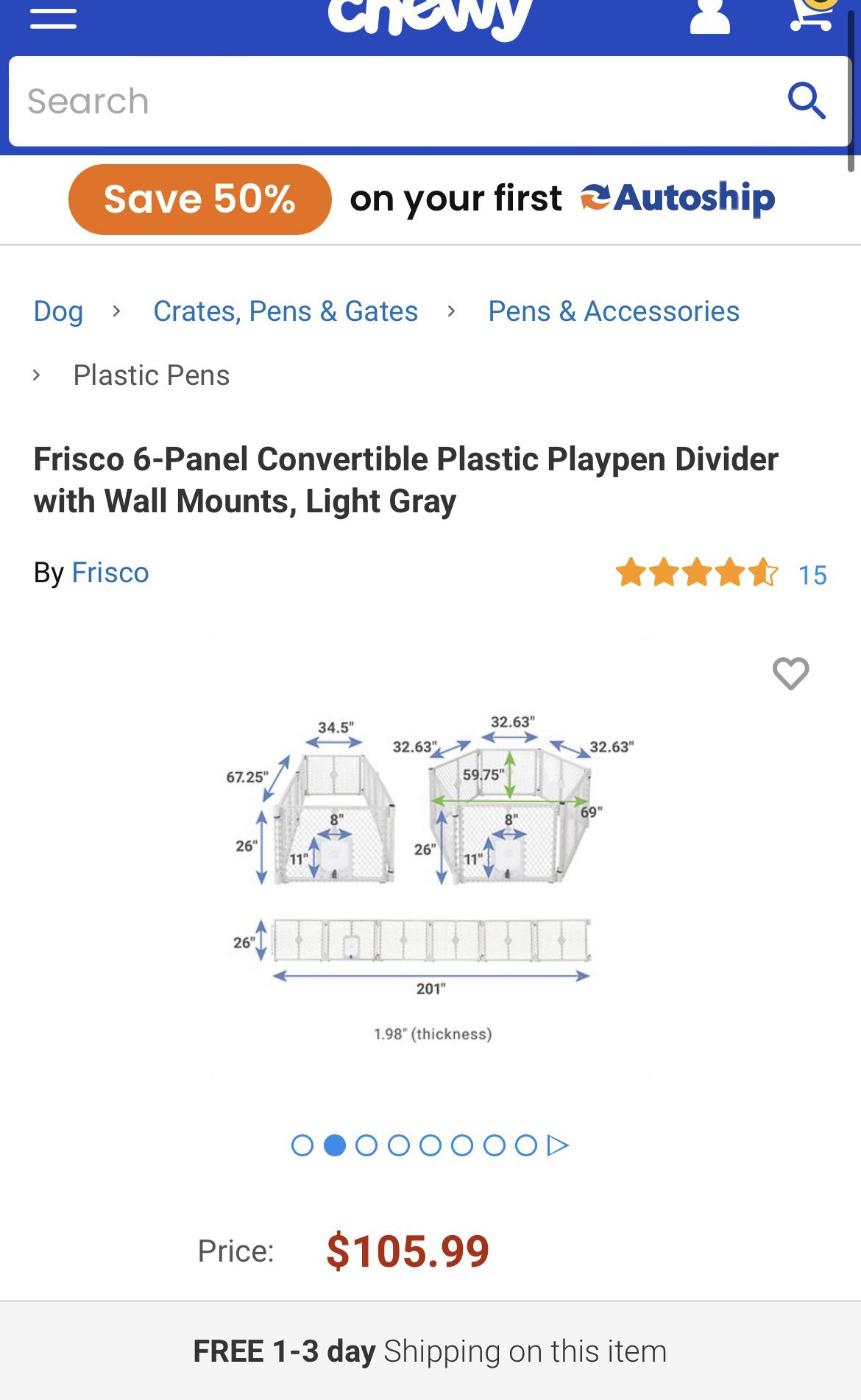 Frisco 6-Panel Convertible Plastic Playpen Divider with Wall Mounts, Light Gray