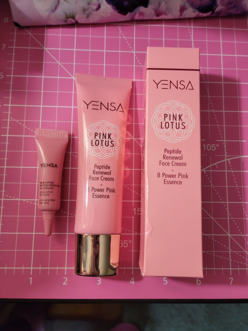 YENSA PINK LOTUS PEPTIDE RENEWAL FACE & EYE CREAMS + ESTĒE LAUDER MAKEUP TOTE BAG + High-End Freebies
