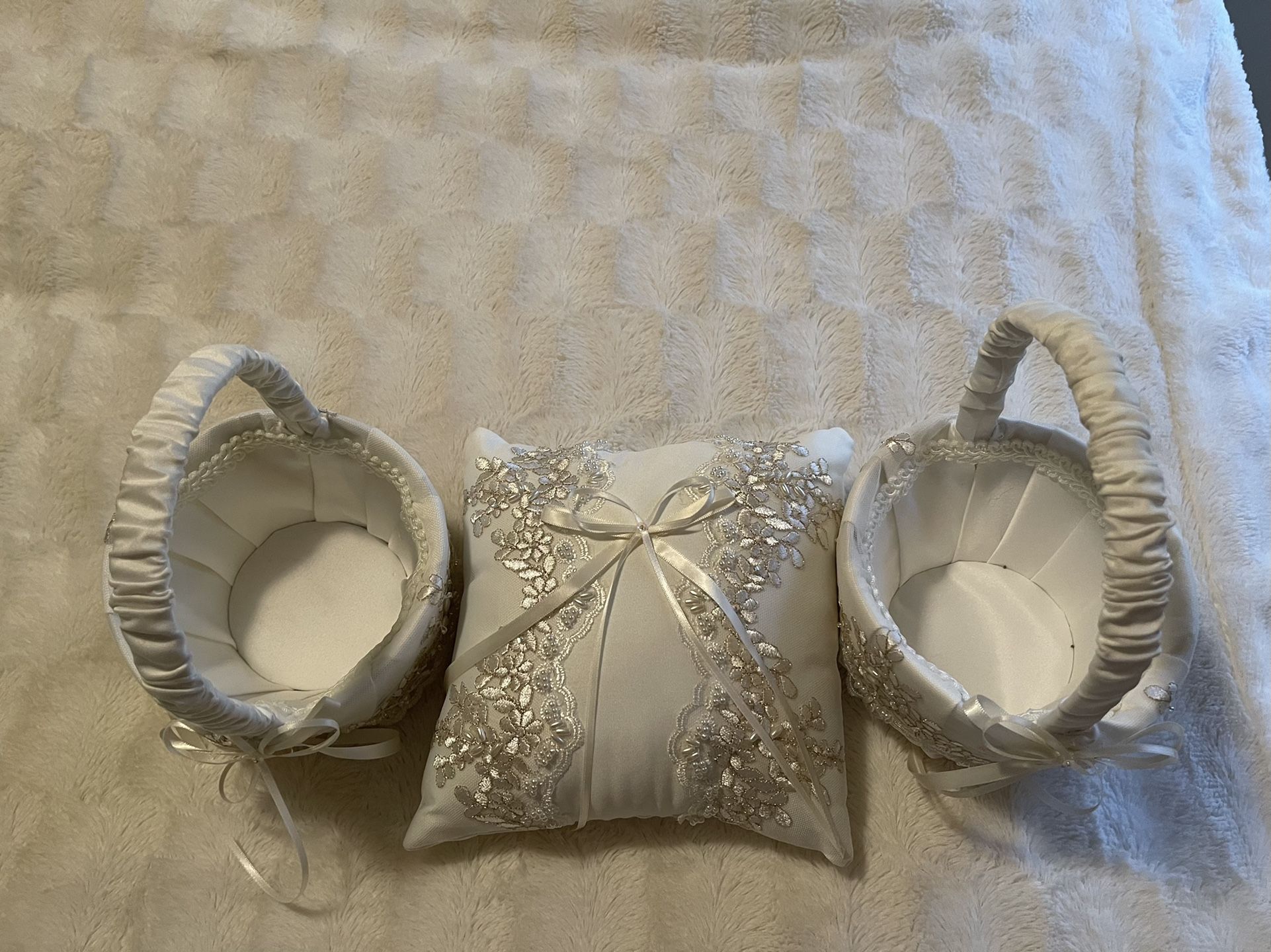 Set of Two Flowers Girl Baskets And Ring Bearer Pillow