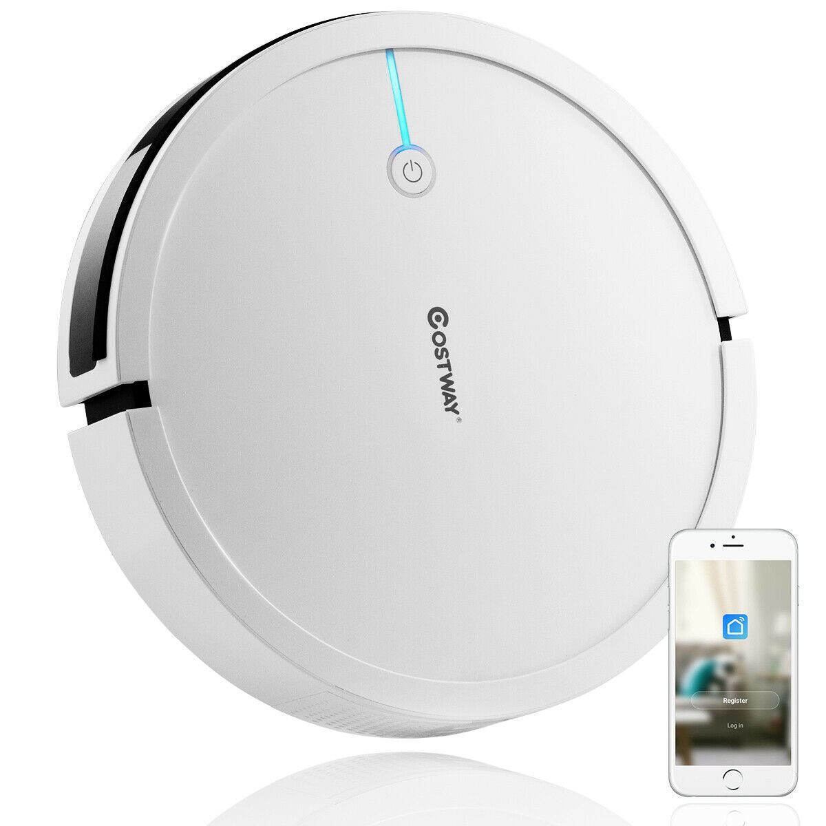 Costway Robot Vacuum Cleaner Self-Charge App Voice Control Filter Water Tank White