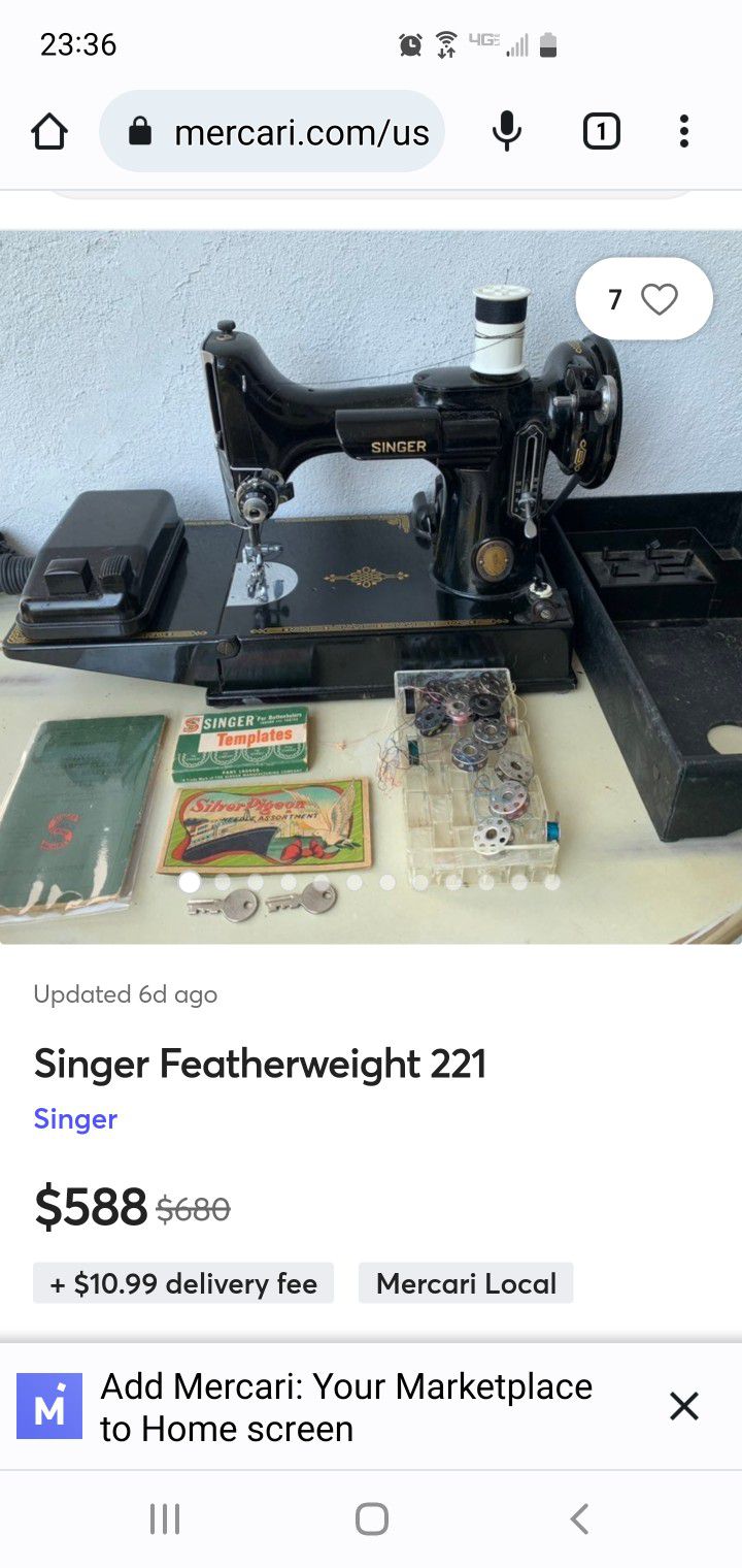 Singer Sewing Machine.  221 Featherweight..1938