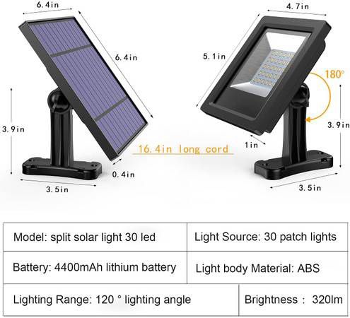 Solar Lights-Outdoor IP65-Waterproof Floodlights White-Light - 30 LED Bright Light, Auto Dusk to Dawn, Wall Light, Security Lights for Front Door, Yar