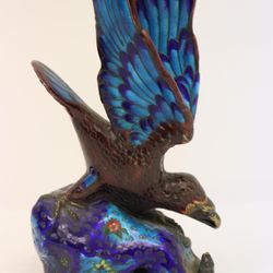Unusual Chinese cloisonne enamel sculpture of bird, 8.95"H  Thumbnail