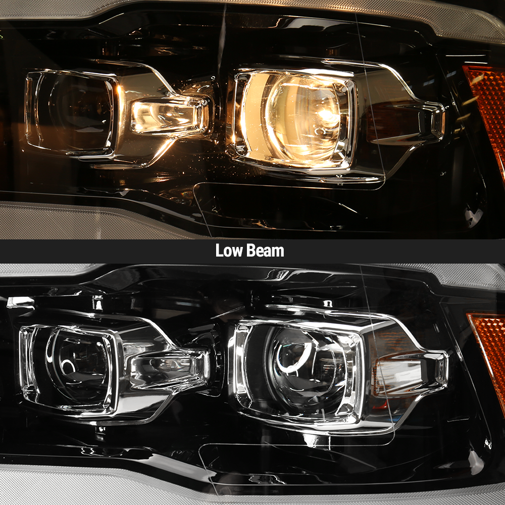 Projector Headlights Headlamps Assembly LED DRL+Turn Signal For 2010-2018 Ram 1500/2500/3500 (Gloss Black Projector version 2)