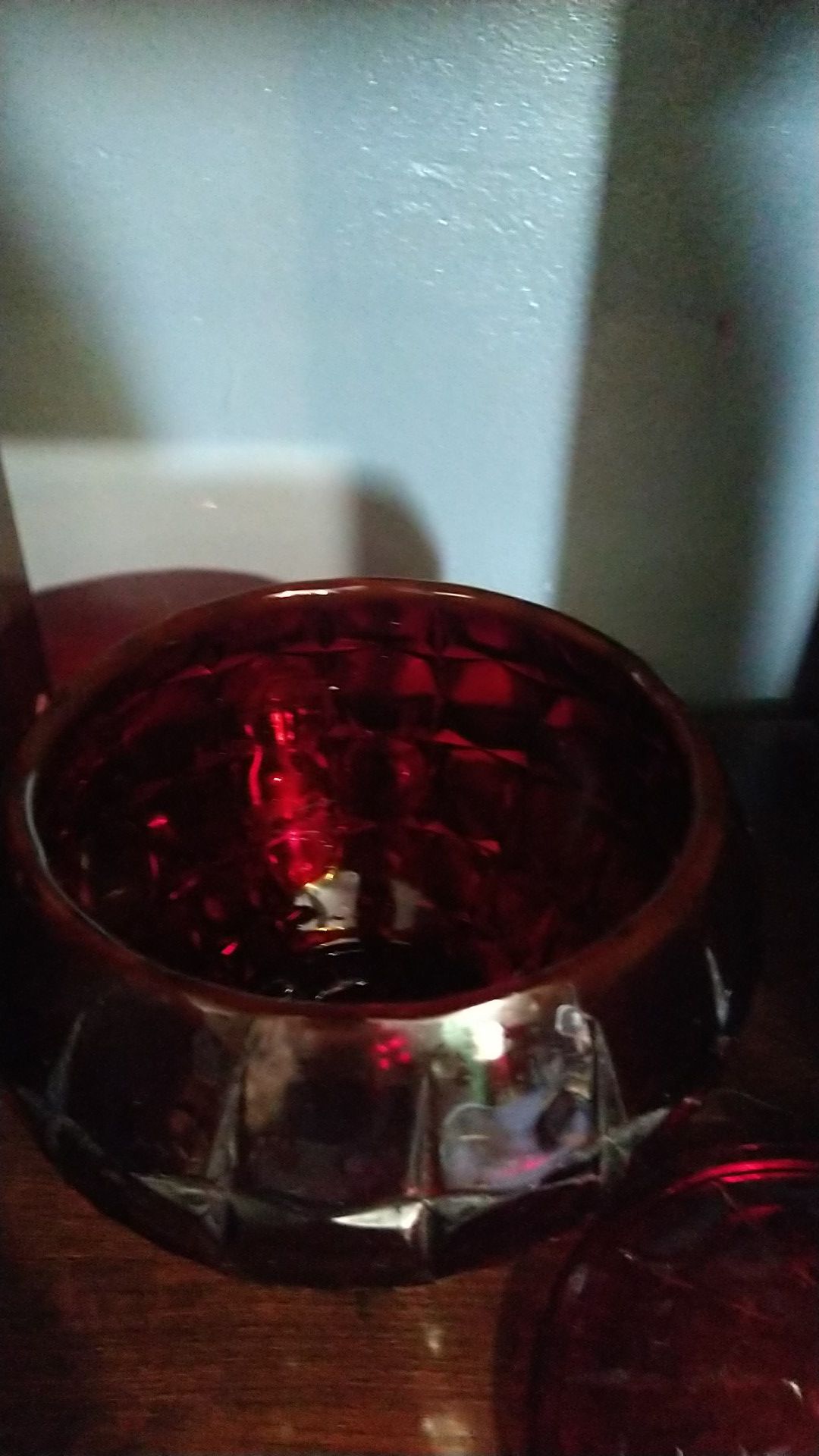 Red glass candy dish with lid