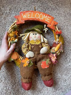Fall Scarecrow Autumn Hanging Welcome Wreath Thumbnail