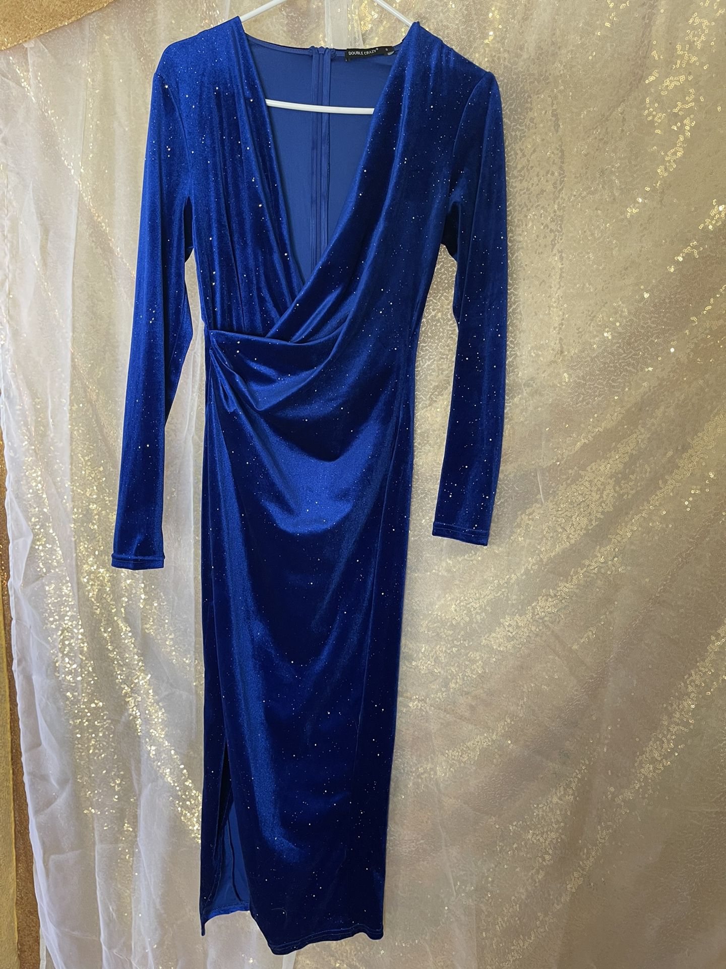 Double Crazy Wrap Detail Glitter Velvet Dress