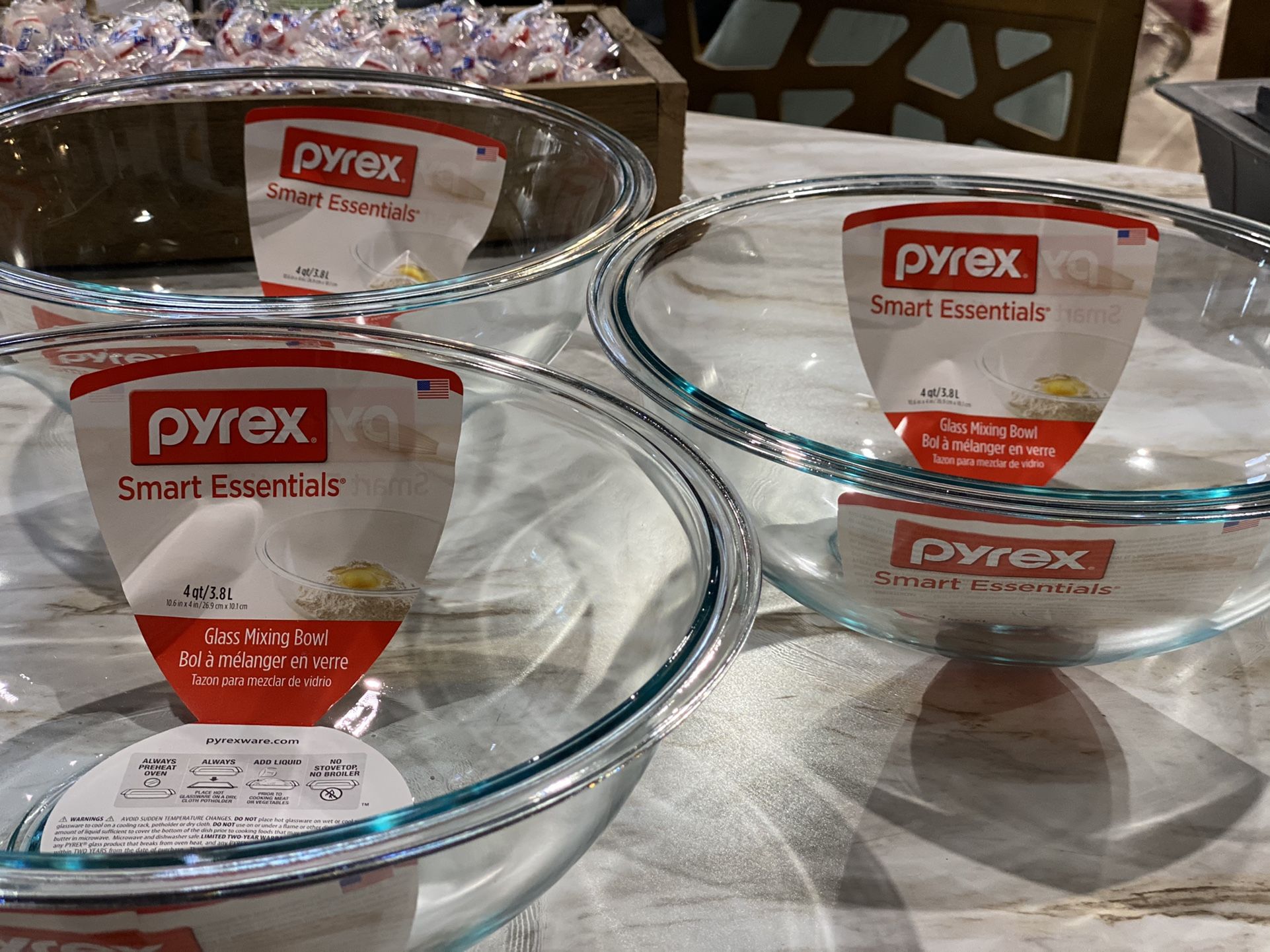 $14 each + sales tax- THREE Pyrex prepware mixing bowls. MSRP $36 each.