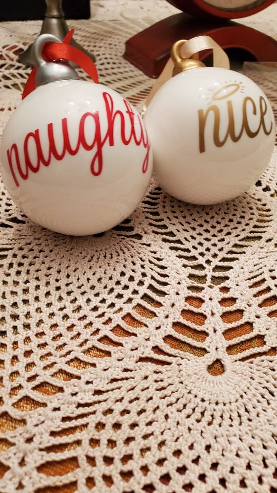New...ceramic well made naughty and nice bulbs..great gift ..Christmas decor