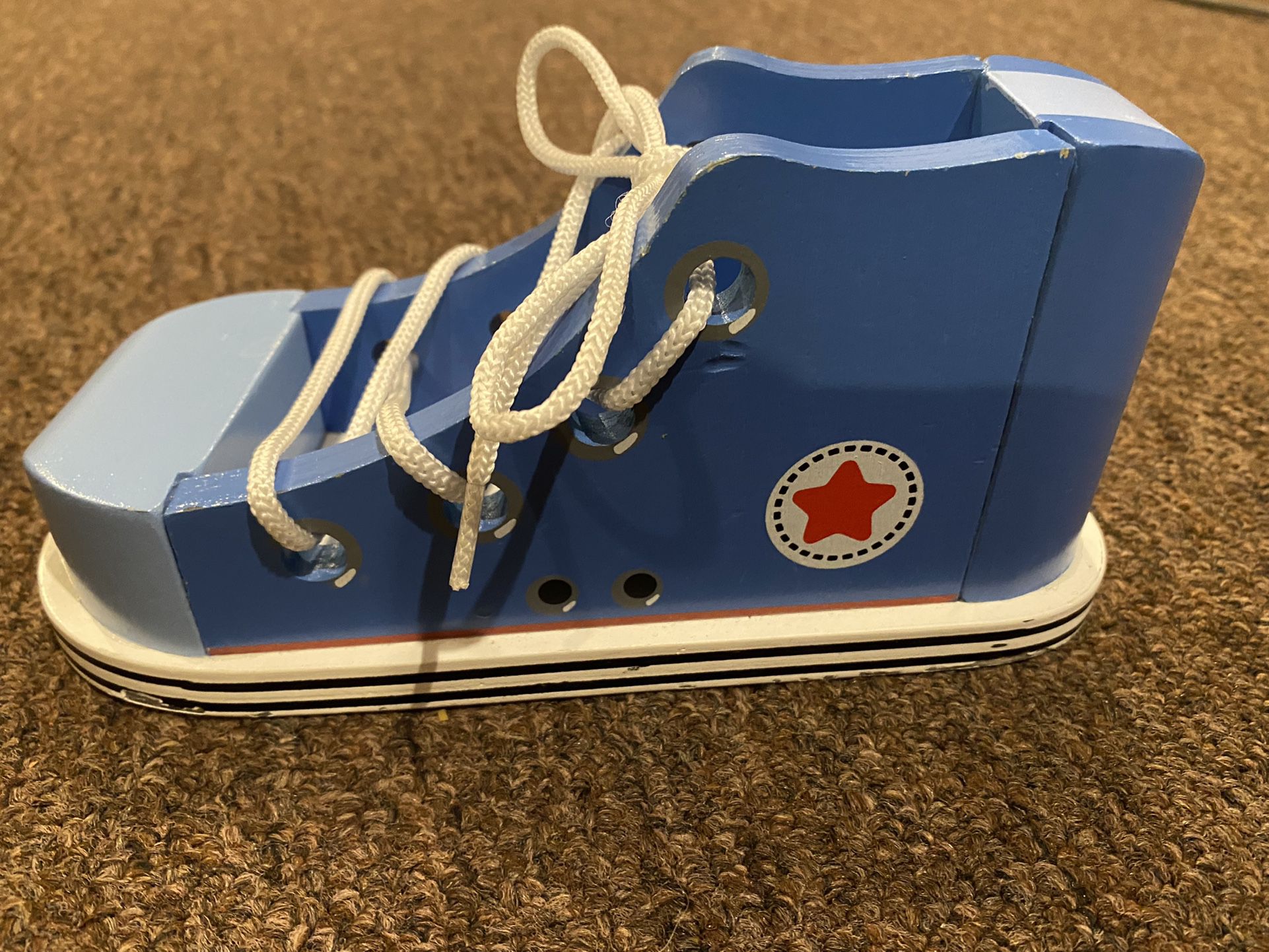 Cool Kicks Single Blue Lacing Sneaker Wooden Toy for Kids Learning Shoe Tying