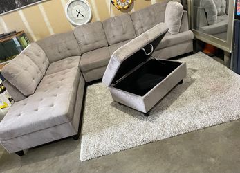 New Gray Sectional Couch  Grey Chenille Sofa With Free Ottoman New In Boxes  Thumbnail
