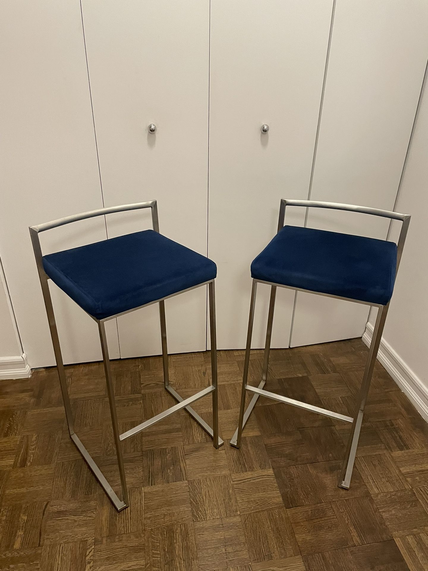 2 Blue Velvet Barstools