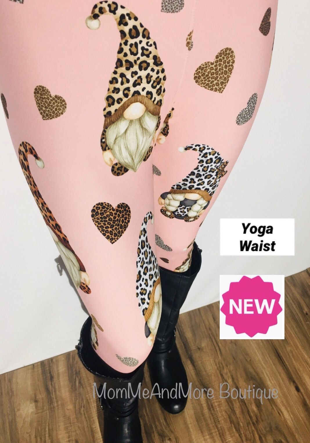 NEW Womens Gnome Cheetah Pink Valentines Day Leggings OS Or TC