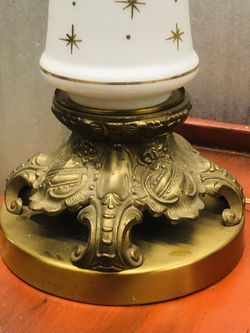Amazing Antique Brass Under Glass Table Lamp  Thumbnail