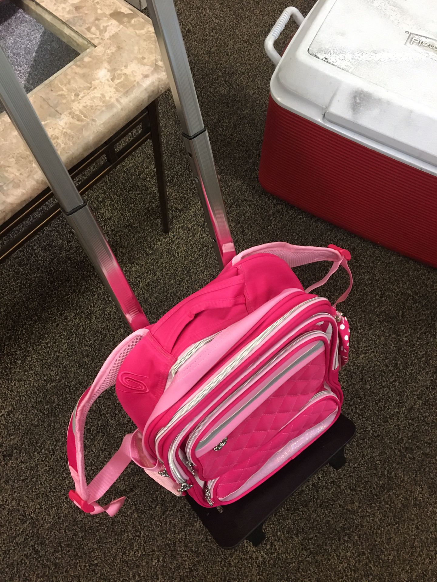 Warehouse sell Brand new Girls Rolling Backpack with separate trolley and pencil box
