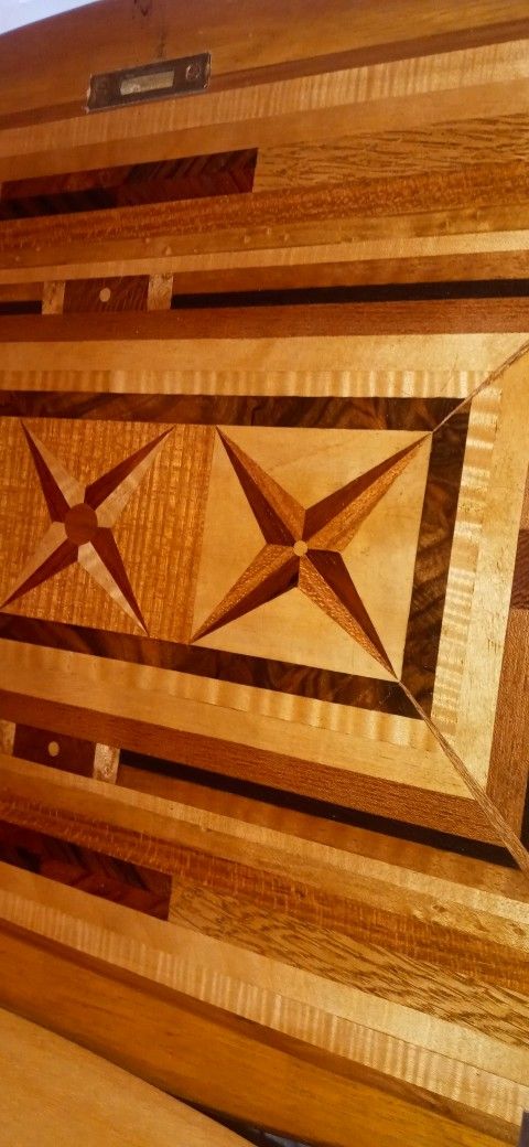 Signed Antique Inlaid Wood Sewing Table 3 Drawer desk With Key - Hollywood Actor Furniture
