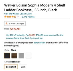 Walker Edison Sophia Modern 4 Shelf Ladder Bookcase , 55 Inch, Black Thumbnail