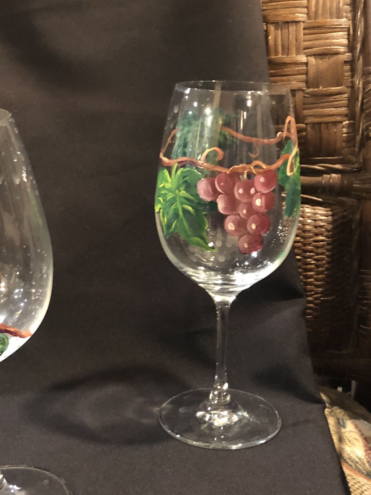 Fine Glass Wine Stemware, Hand Painted And Signed By Orange County Artist