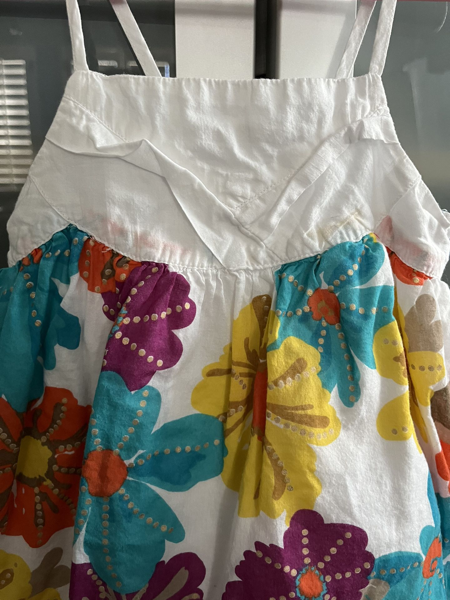 OLD NAVY Girls 3T Sundress Lined Floral Bright 100% Cotton CUTE Multicolored White Ruffle