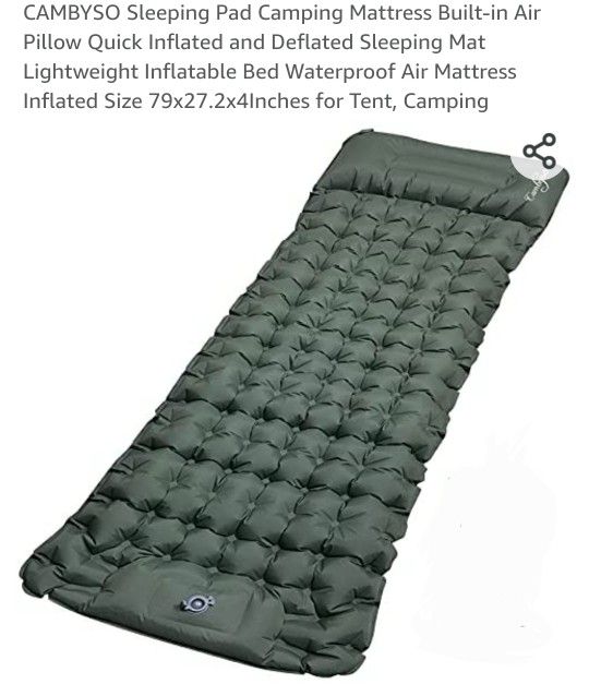 CAMBYSO Sleeping Pad Camping Mattress Built-in Air Pillow Quick Inflated and Deflated Sleeping Mat