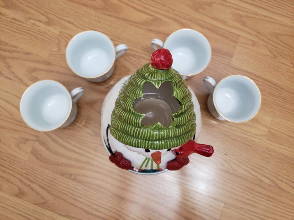Snowman with Christmas Tea cups