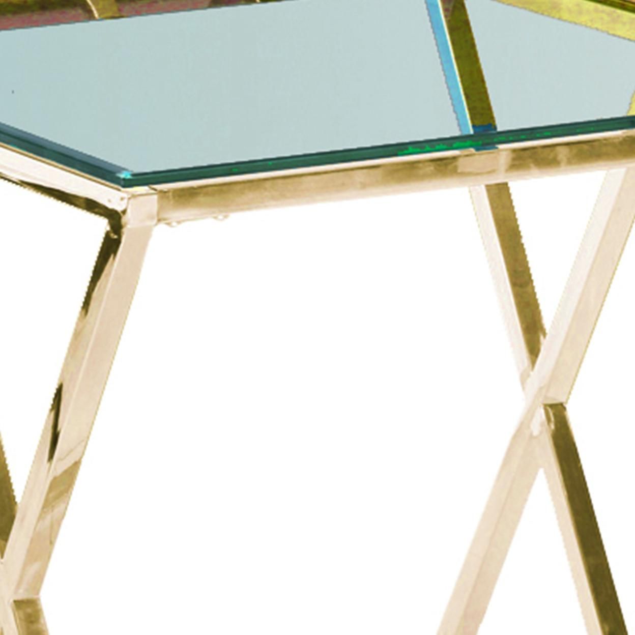 Saltoro Sherpi Diamond Shaped Metal Accent Table with Glass Top, Gold