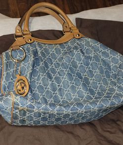 Vintage  Denim Gucci Tote And Matching Hat Thumbnail