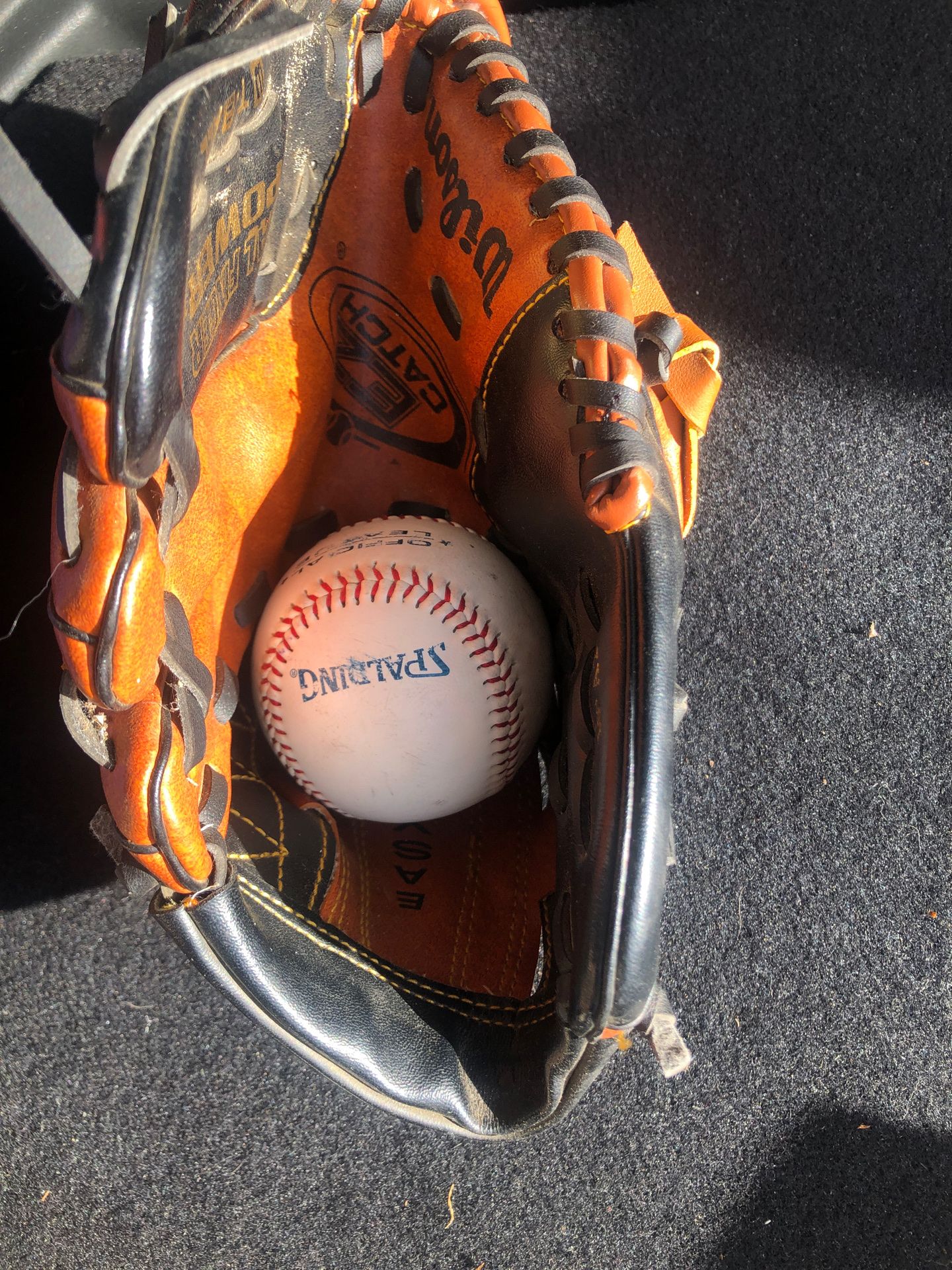 Baseball glove with ball