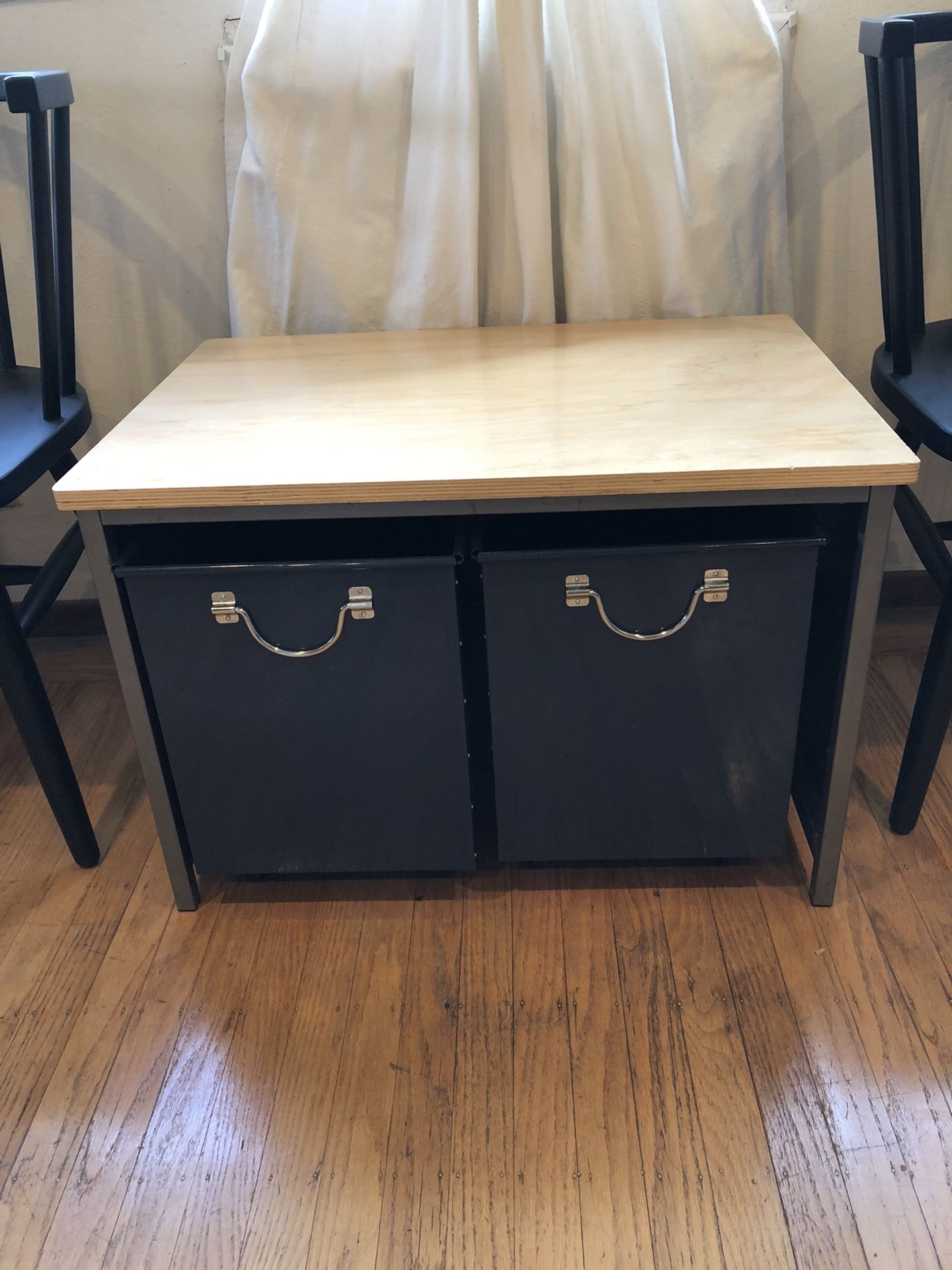 PBTeen inspired small table with 2 rolling storage bins